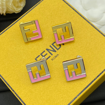 F Square Peach-Coloured Metal Earrings