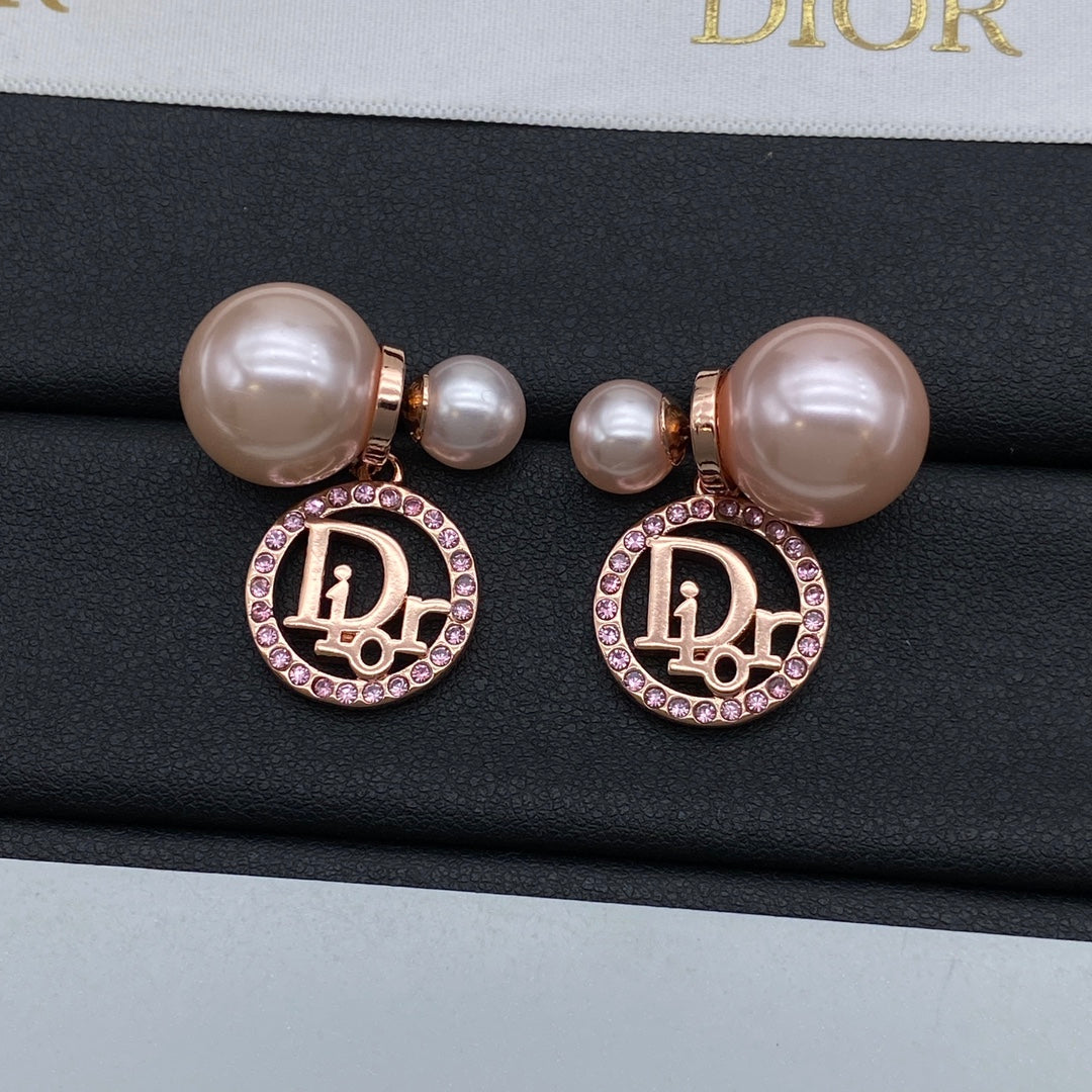 Letter Diamond Hoop Pearl Earrings