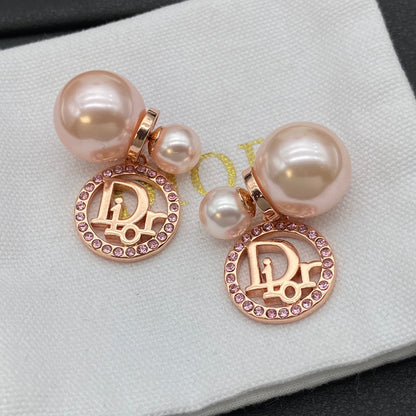 Letter Diamond Hoop Pearl Earrings