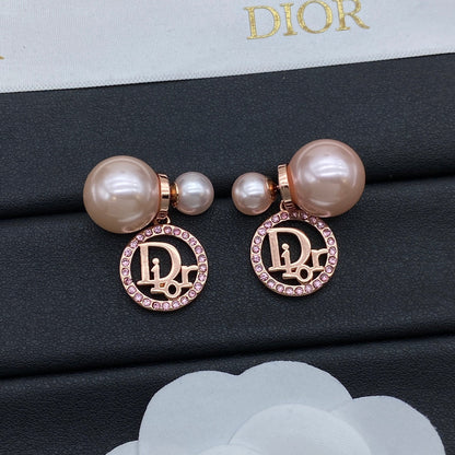 Letter Diamond Hoop Pearl Earrings