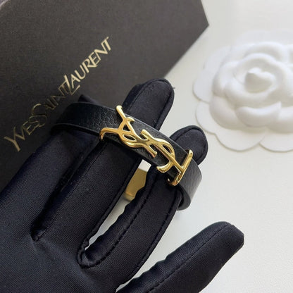 Fashion Leather Golden-Logo Bracelet