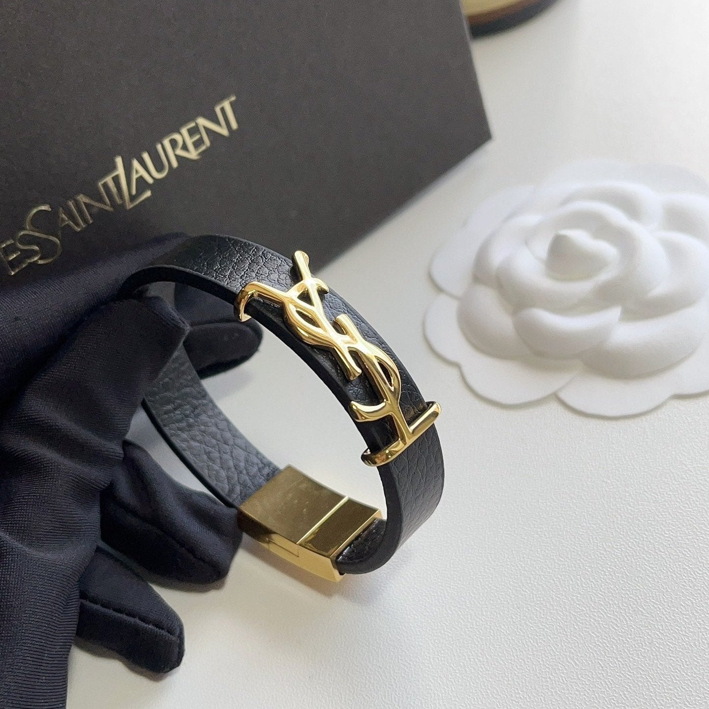 Fashion Leather Golden-Logo Bracelet