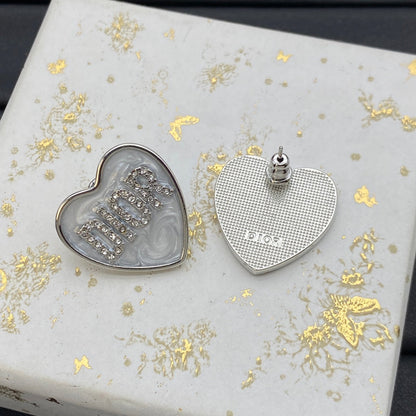 Love Heart Diamond Engraved Earrings