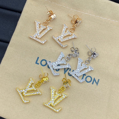 Diamond Logo Pendant Crystal Earrings