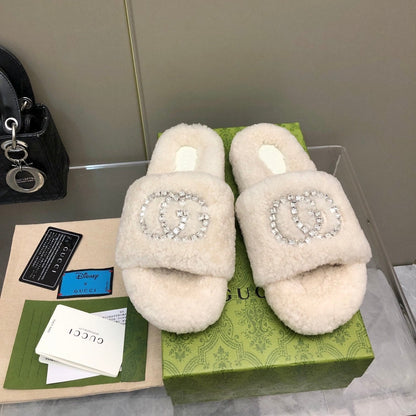 New Rhinestone Wool Slippers