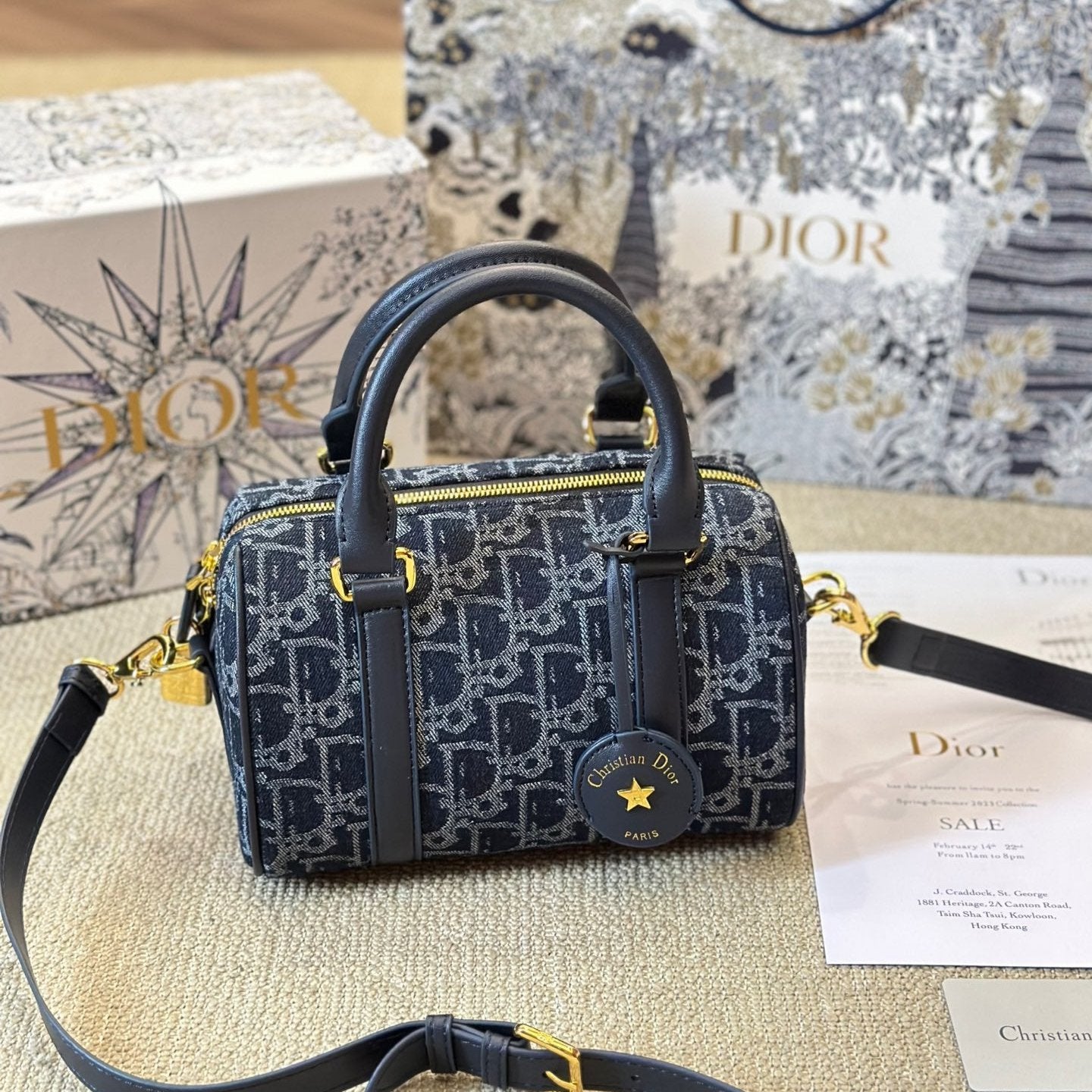 Blue Denim Dior Oblique Jacquard Groove 20 Bag