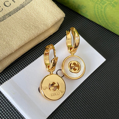 Vintage Round Pendant Hoop Earrings