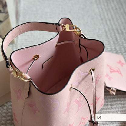 Pink Leather Embossed Bucket Bag