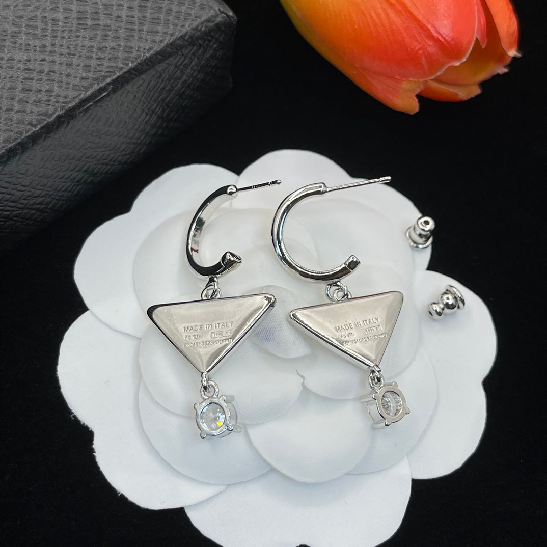 Crystal Triangle Logo Pendant Earrings