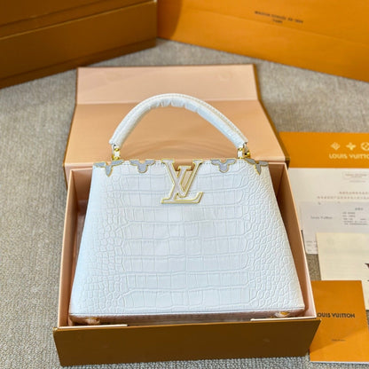 White Capucines Crocodile Pattern Leather Bag