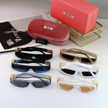 Rectangular Gold-tone Logo Emblems Fashion Sunglasses