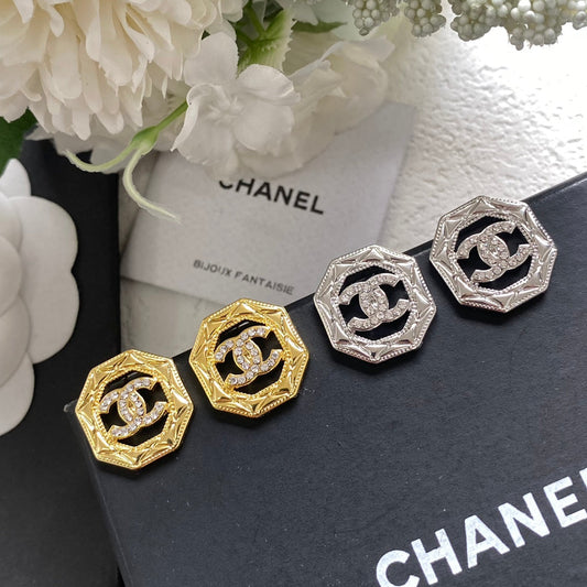 Fashion Hexagonal Hollow Diamond Logo Earrings