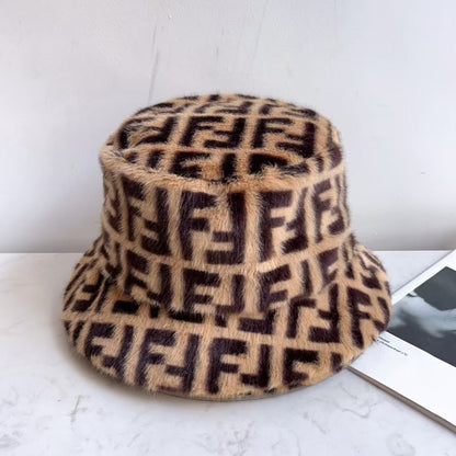 Mink Velvet F Embossed Bucket Hat