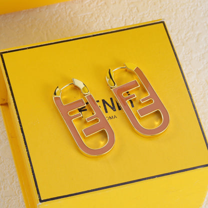 Gold-Colored Metal Enamel Oval Earrings