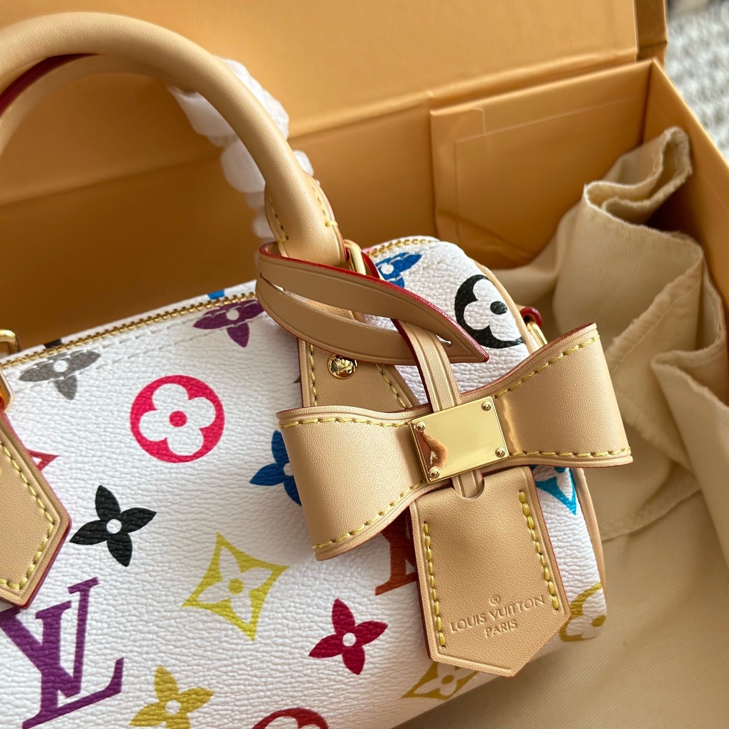 Colorful Embossed White Bow Bag