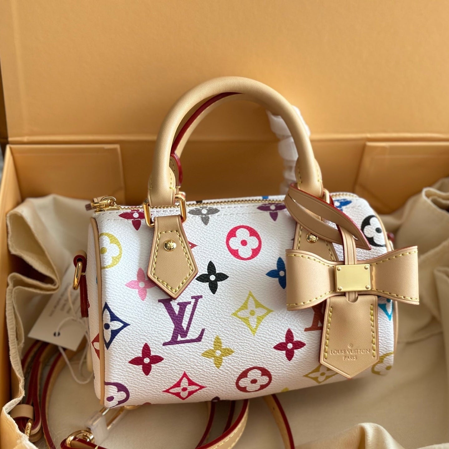 Colorful Embossed White Bow Bag