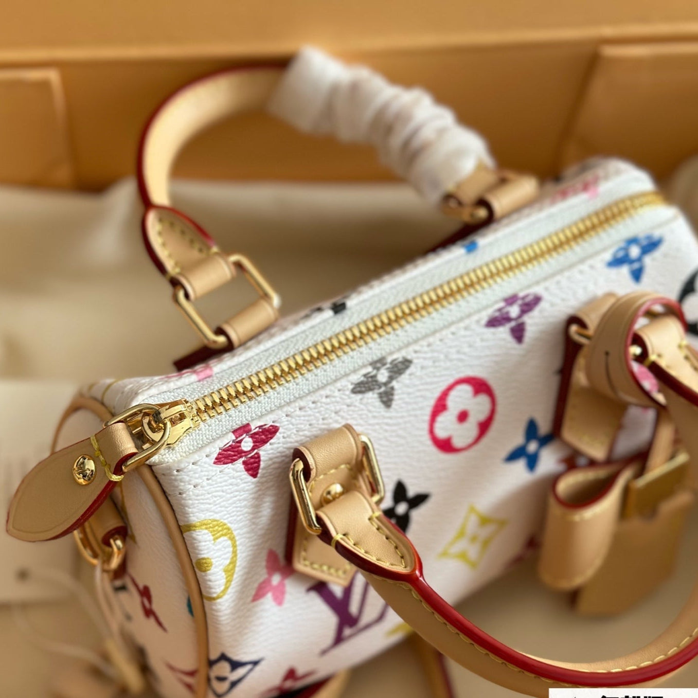 Colorful Embossed White Bow Bag