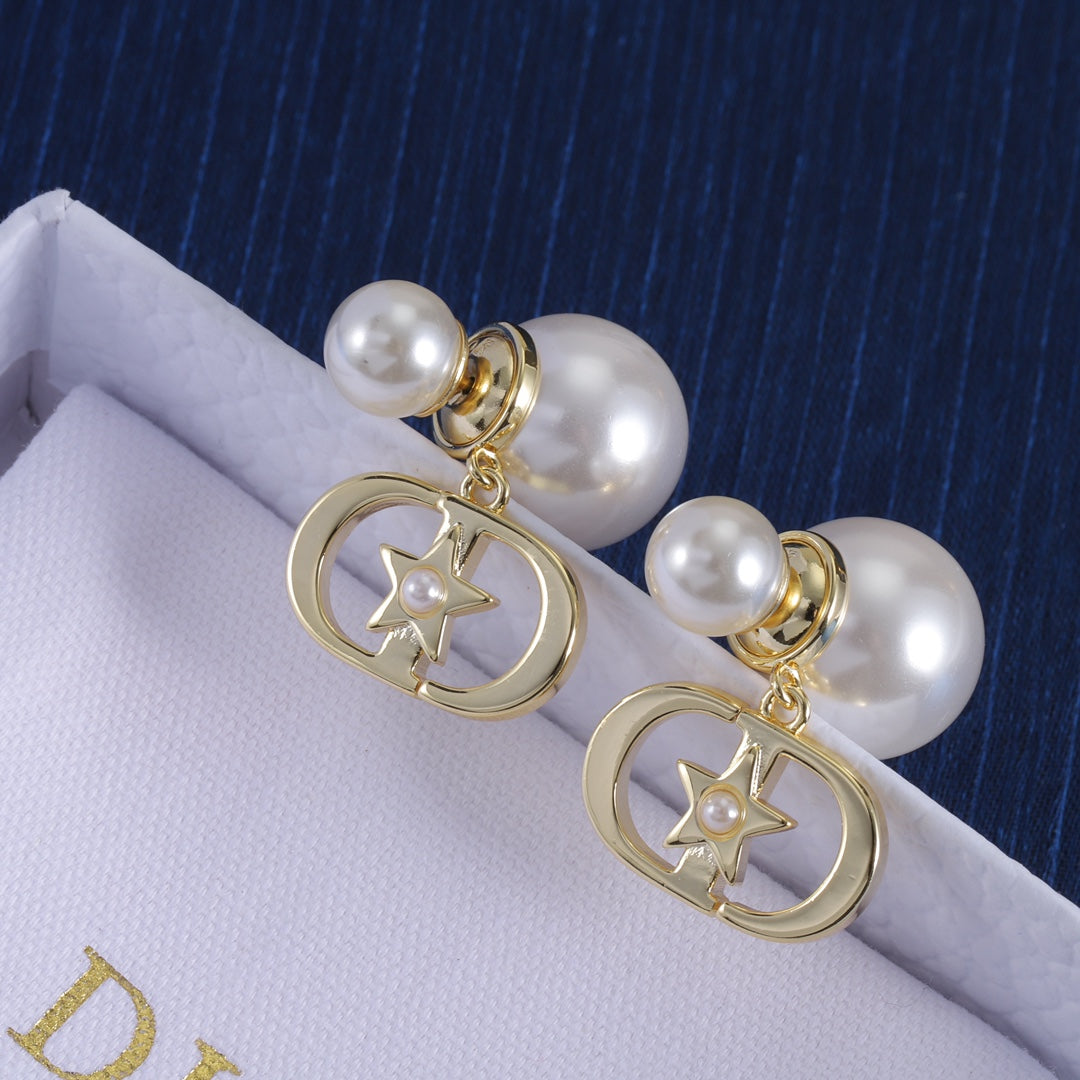 Fashion Retro Star CD Pearl Earrings