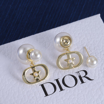 Fashion Retro Star CD Pearl Earrings