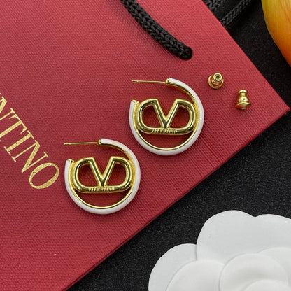 Enamel Hoop V Earrings