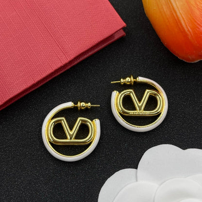 Enamel Hoop V Earrings