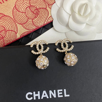 Shiny Diamond Ball Pendant Earrings