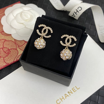 Shiny Diamond Ball Pendant Earrings