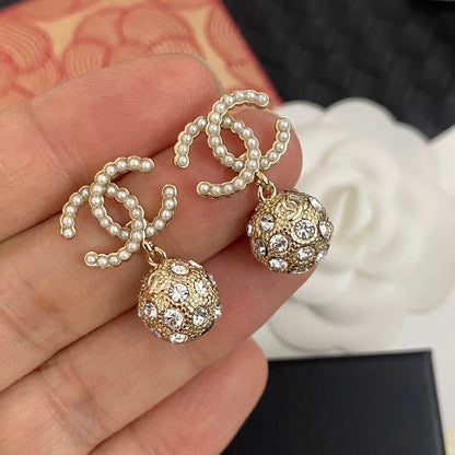 Shiny Diamond Ball Pendant Earrings