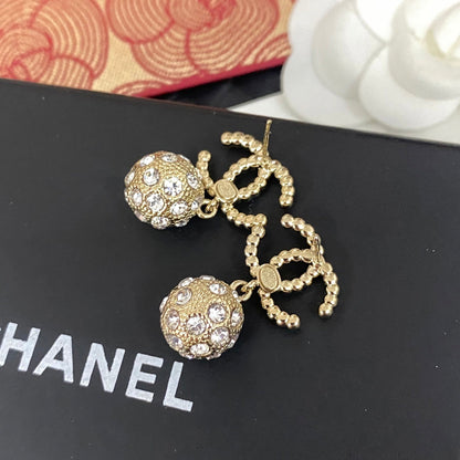 Shiny Diamond Ball Pendant Earrings