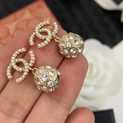 Shiny Diamond Ball Pendant Earrings