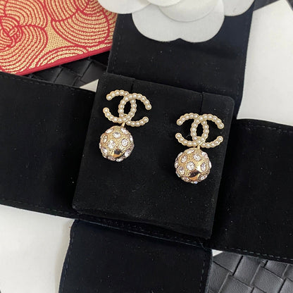 Shiny Diamond Ball Pendant Earrings