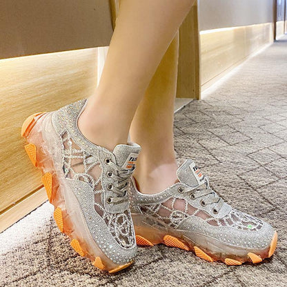 New breathable Rhinestone hollow sports shoes thick soled casual shoes