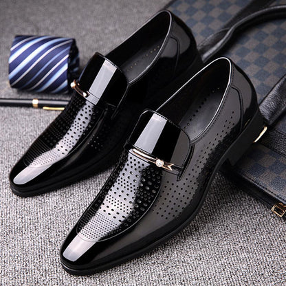 Men Microfiber Leather Hole Breathable Casual Formal Dress Shoes