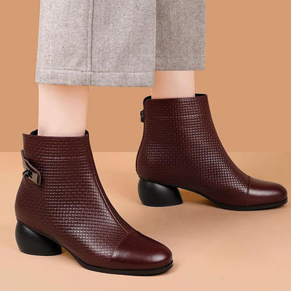 Women's thick heel soft leather boots