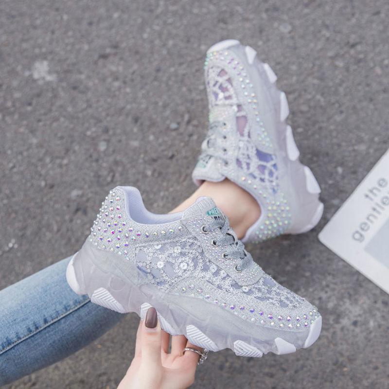 New breathable Rhinestone hollow sports shoes thick soled casual shoes