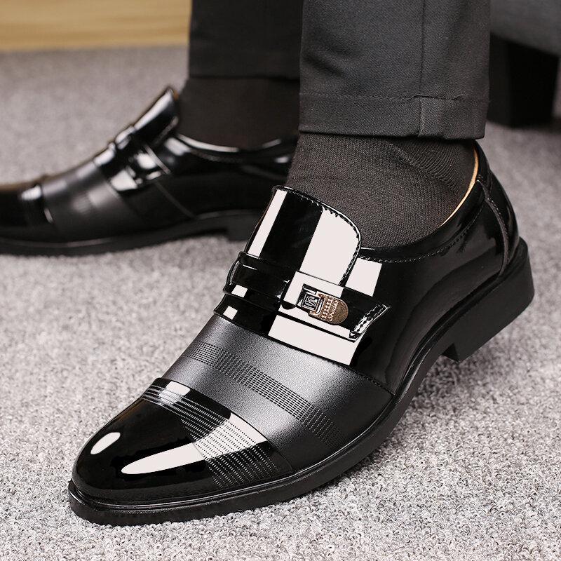 Men Cap Toe Pointed Toe Slip On Business Formal Shoes