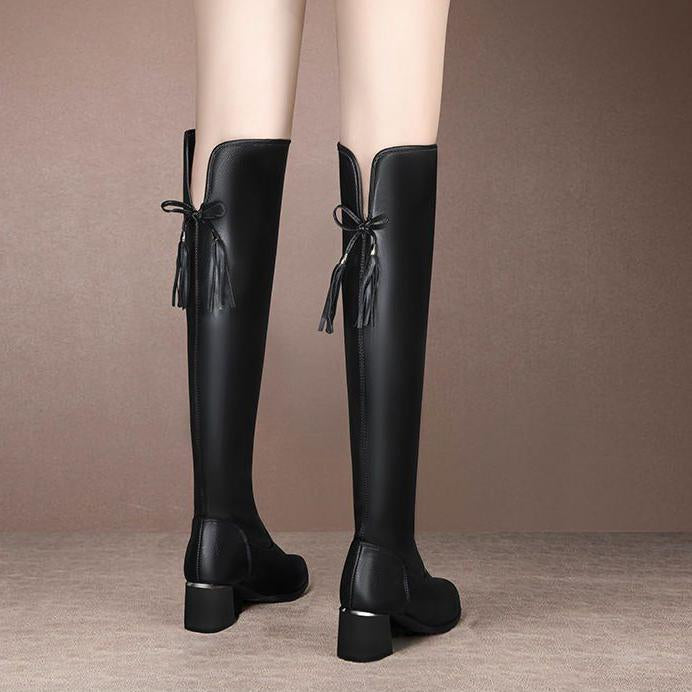 Bow Elastic Soft Warm Short Heel Comfortable Boots