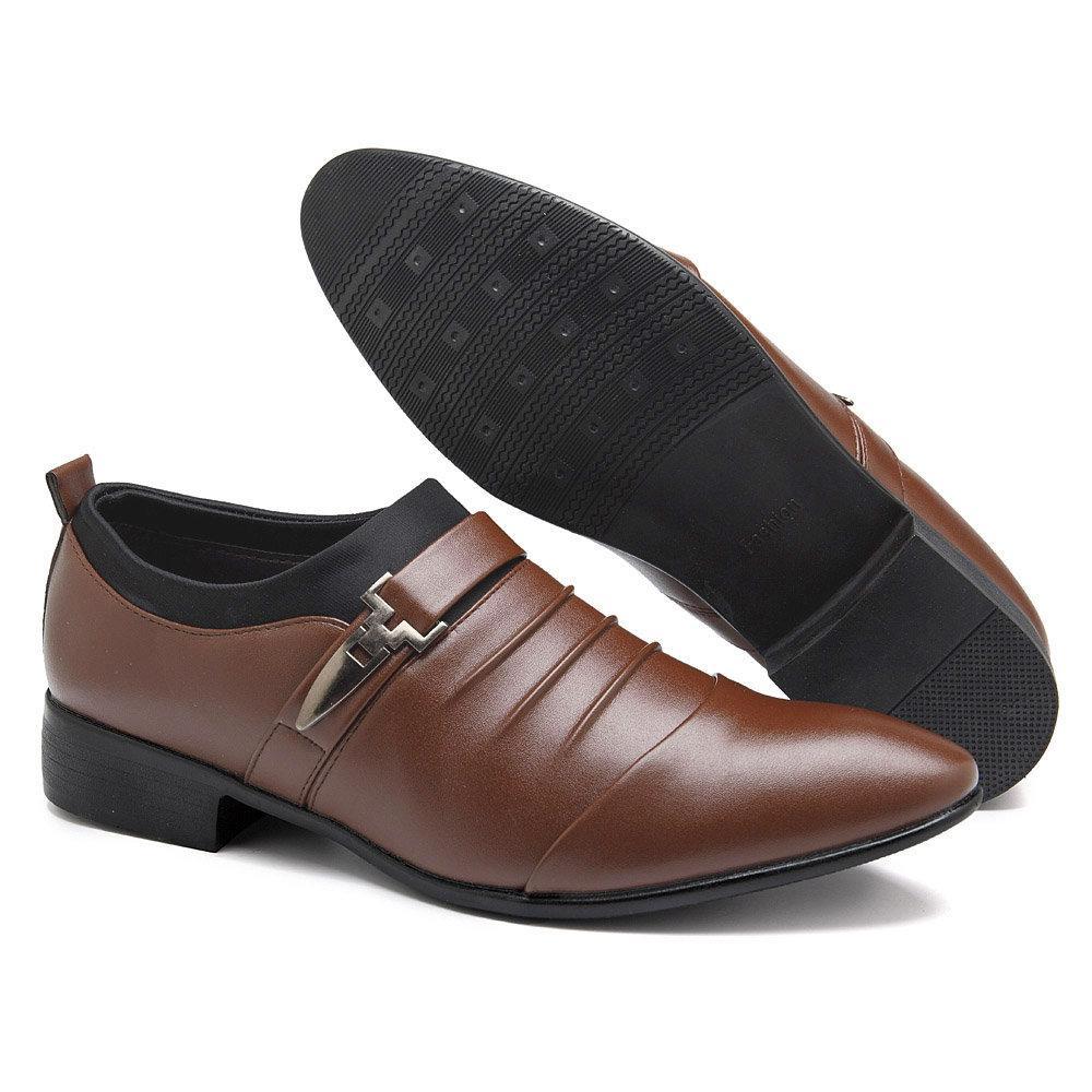 Men Classic Metal Buckle Ponited Toe Business Dress Wedding Shoes