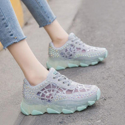 New breathable Rhinestone hollow sports shoes thick soled casual shoes