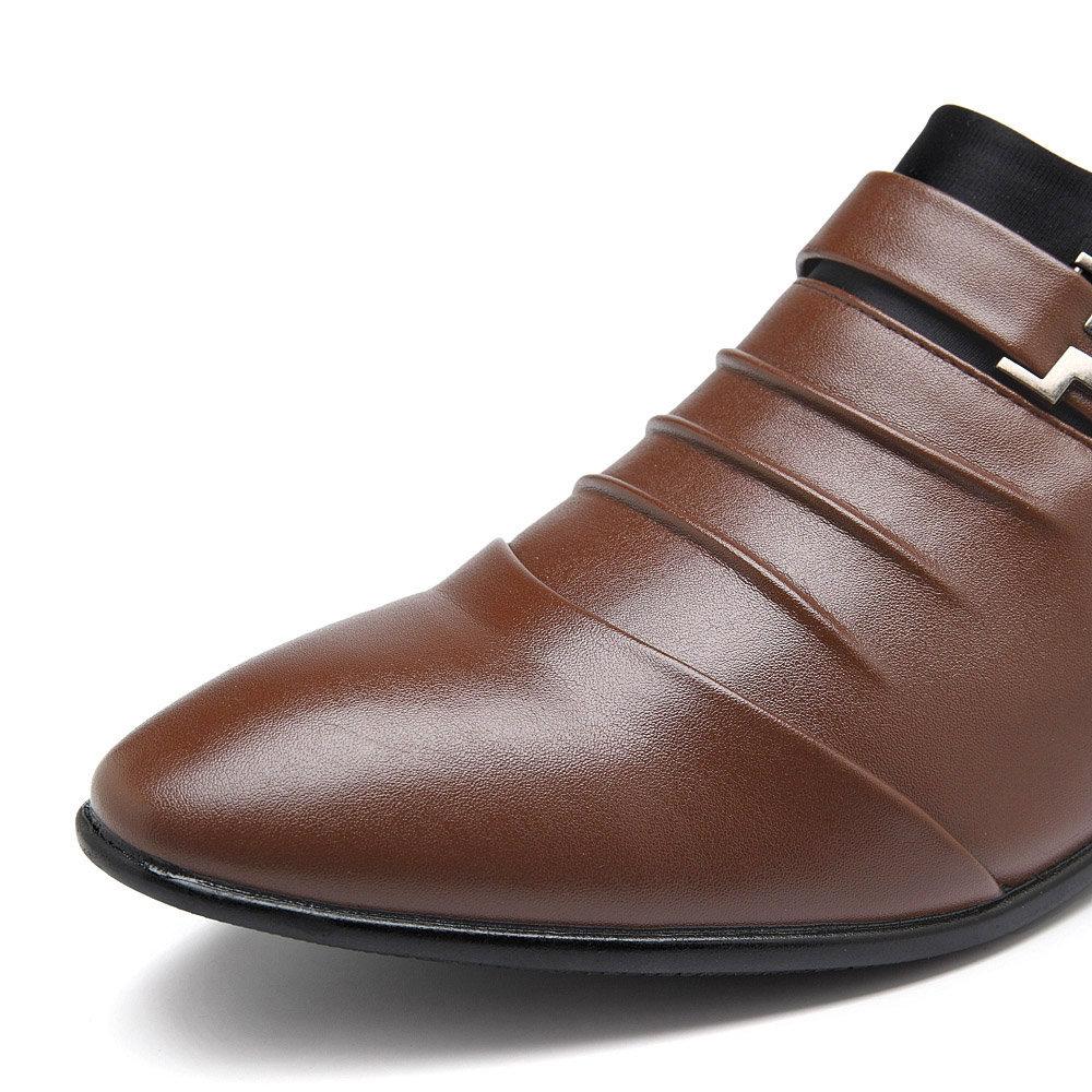 Men Classic Metal Buckle Ponited Toe Business Dress Wedding Shoes