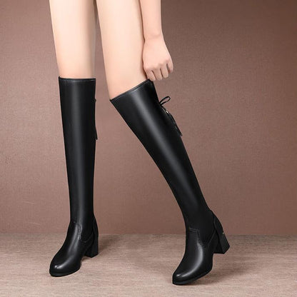 Bow Elastic Soft Warm Short Heel Comfortable Boots