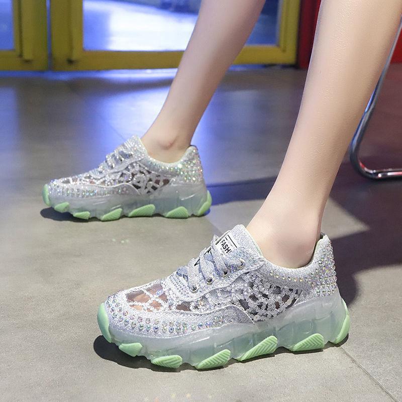 New breathable Rhinestone hollow sports shoes thick soled casual shoes