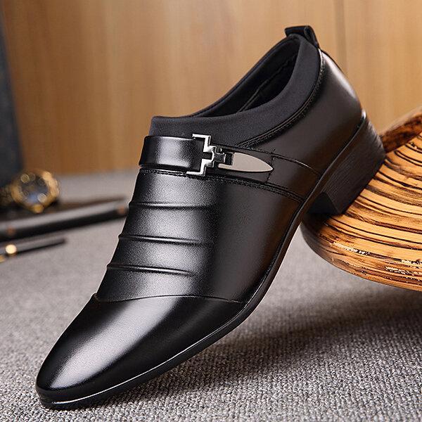 Men Classic Metal Buckle Ponited Toe Business Dress Wedding Shoes