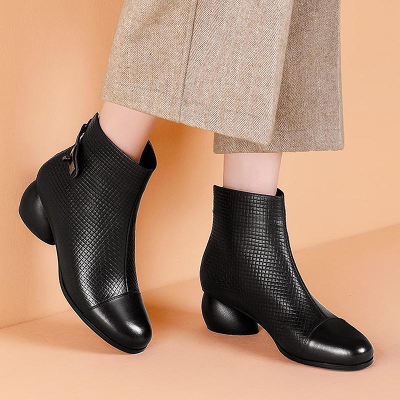 Women's thick heel soft leather boots