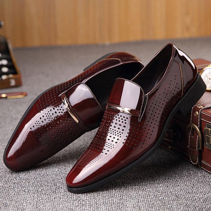 Men Microfiber Leather Hole Breathable Casual Formal Dress Shoes