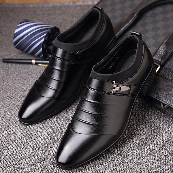 Men Classic Metal Buckle Ponited Toe Business Dress Wedding Shoes