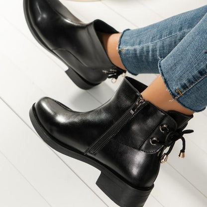 New round toe cross strap ankle boots