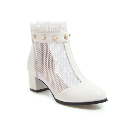 Autumn pearl lace mesh boots