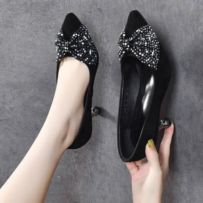 New shallow suede Rhinestone Butterfly women's high heels