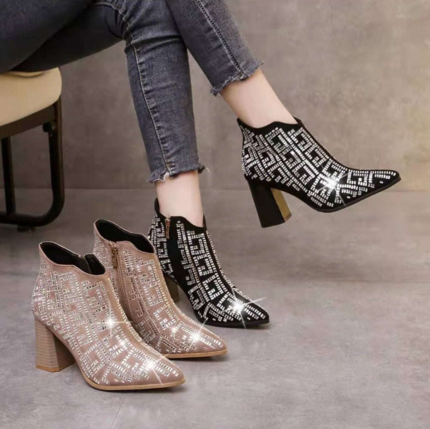 2023 New rhinestone high heel boots